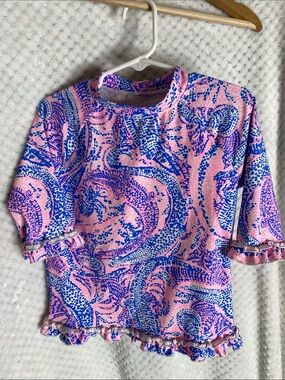Lilly Pulitzer Maybe Gator Pink and Blue Rashguard Swim Shirt